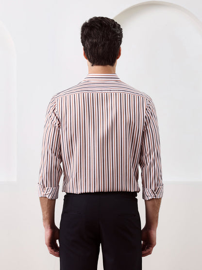 Brown Regular Fit Striped Casual Lyocell Shirt for Men (LOWAN)