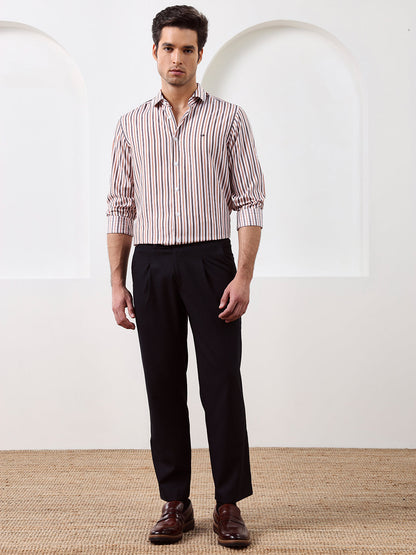 Brown Regular Fit Striped Casual Lyocell Shirt for Men (LOWAN)