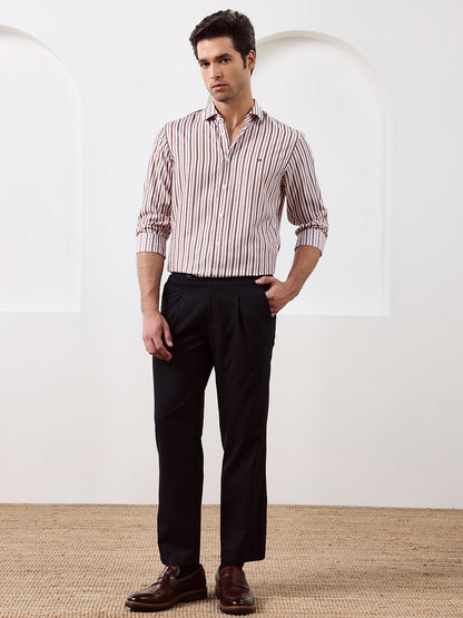 Brown Regular Fit Striped Casual Lyocell Shirt for Men (LOWAN)