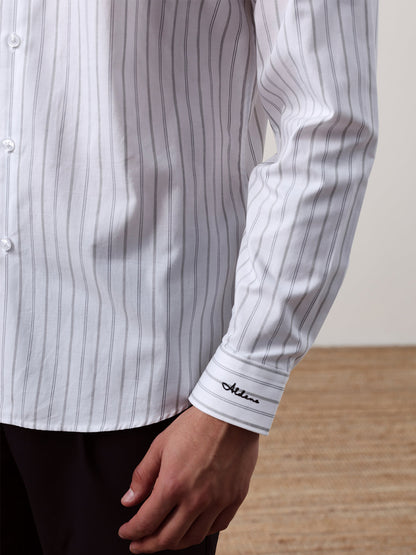 White Regular Fit Striped Casual Cotton Shirt for Men (CONAN)