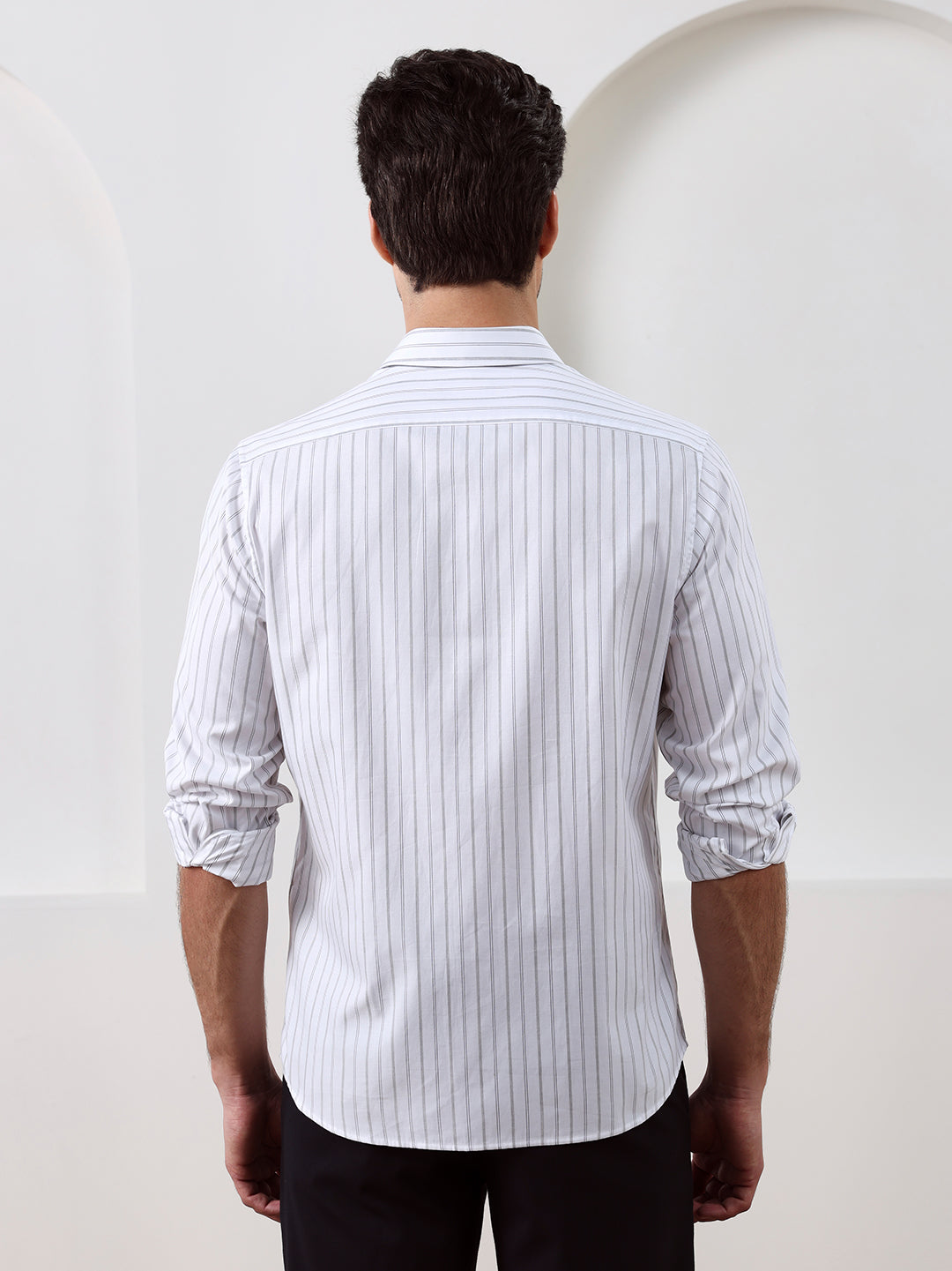 White Regular Fit Striped Casual Cotton Shirt for Men (CONAN)