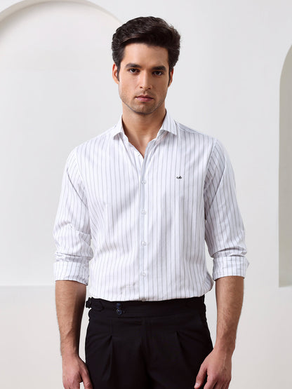 White Regular Fit Striped Casual Cotton Shirt for Men (CONAN)