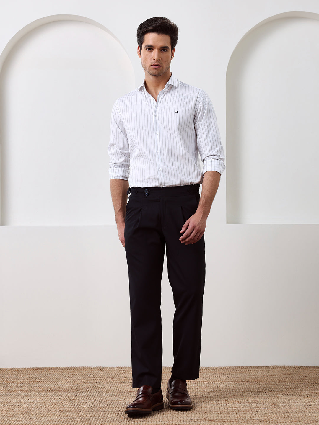 White Regular Fit Striped Casual Cotton Shirt for Men (CONAN)