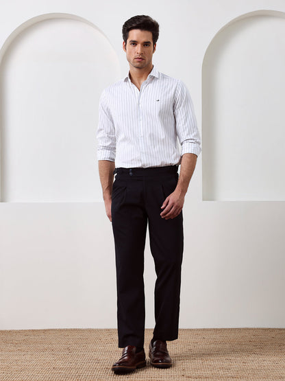 White Regular Fit Striped Casual Cotton Shirt for Men (CONAN)