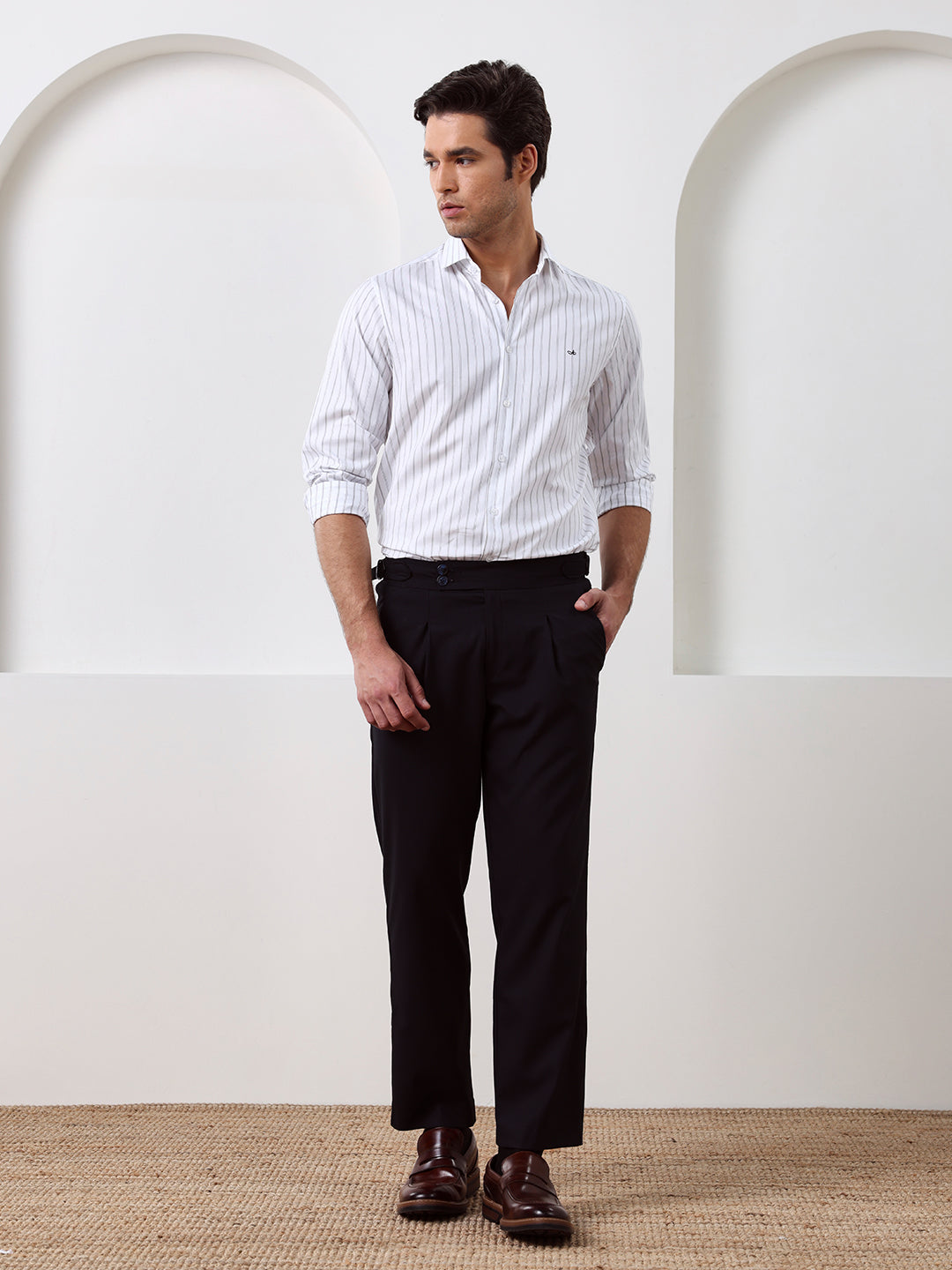 White Regular Fit Striped Casual Cotton Shirt for Men (CONAN)