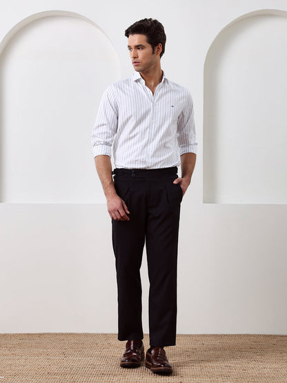White Regular Fit Striped Casual Cotton Shirt for Men (CONAN)
