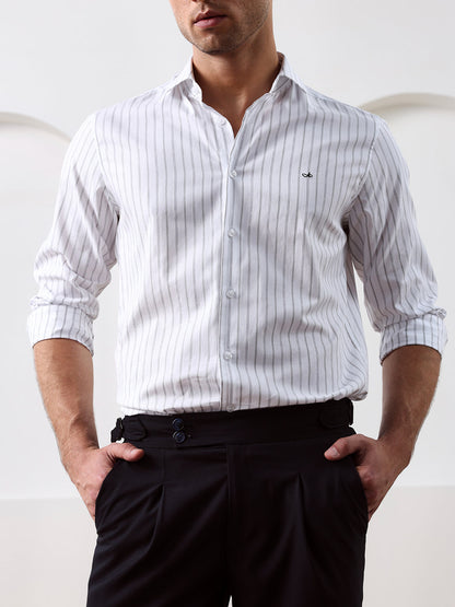 White Regular Fit Striped Casual Cotton Shirt for Men (CONAN)