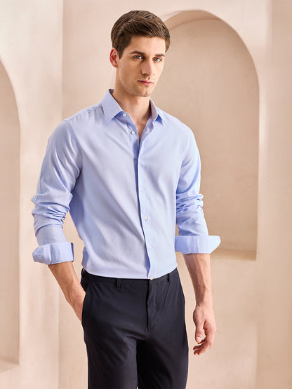 Blue Regular Fit Solid Formal Cotton Non-Iron Shirt for Men (NISAN)