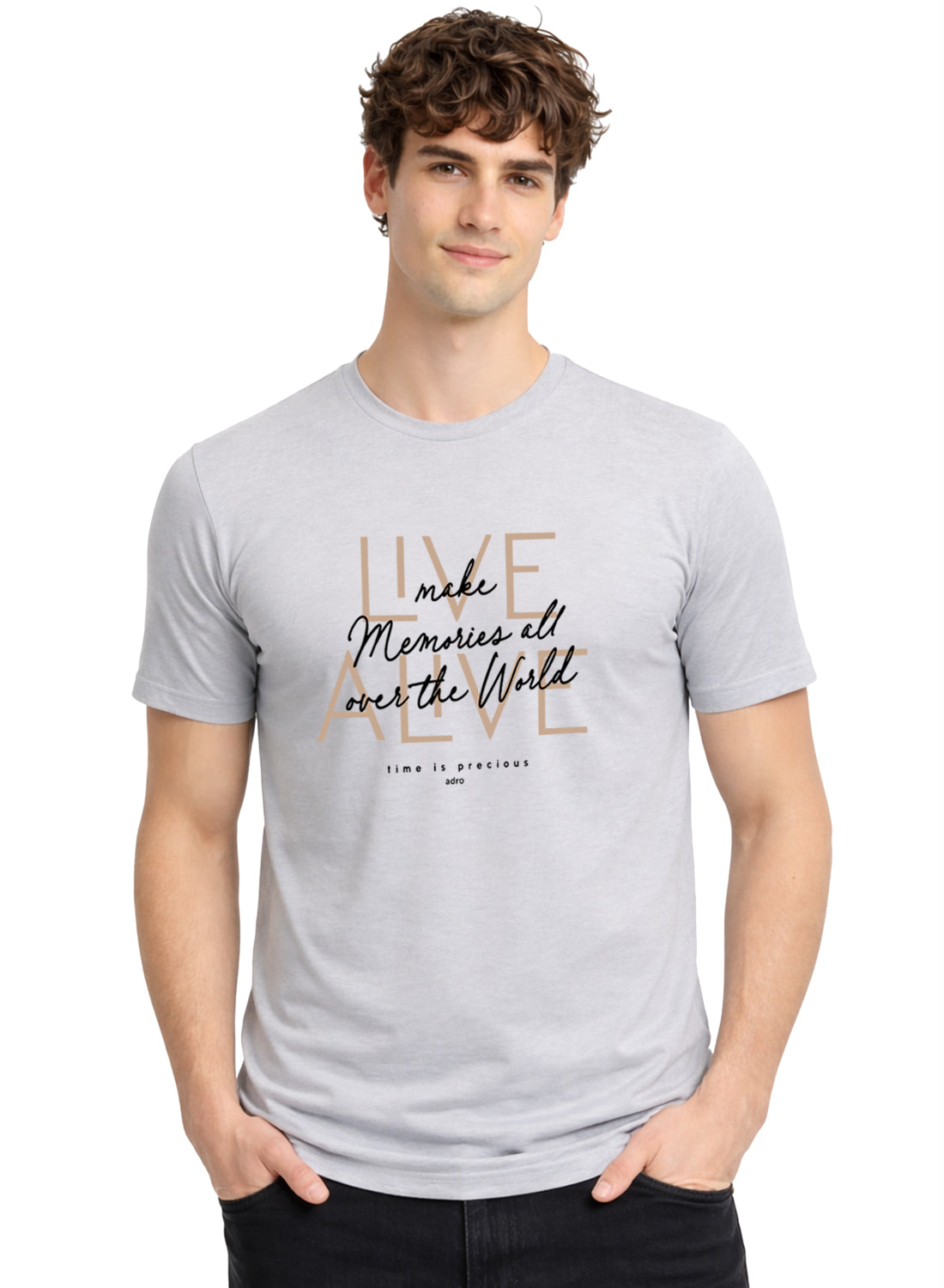ADRO Printed Tshirt for Men | Cotton Printed T-shirt | Regular Fit Casual Mens T-Shirts | Premium Summer Tshirts Grey