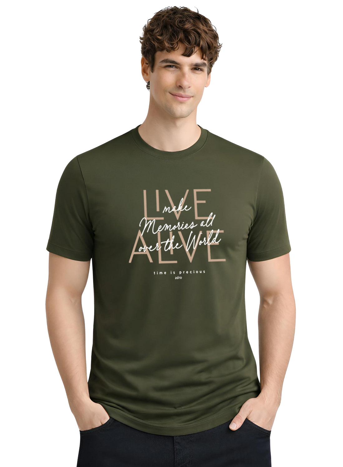 ADRO Printed Tshirt for Men | Cotton Printed T-shirt | Regular Fit Casual Mens T-Shirts | Premium Summer Tshirts Olive