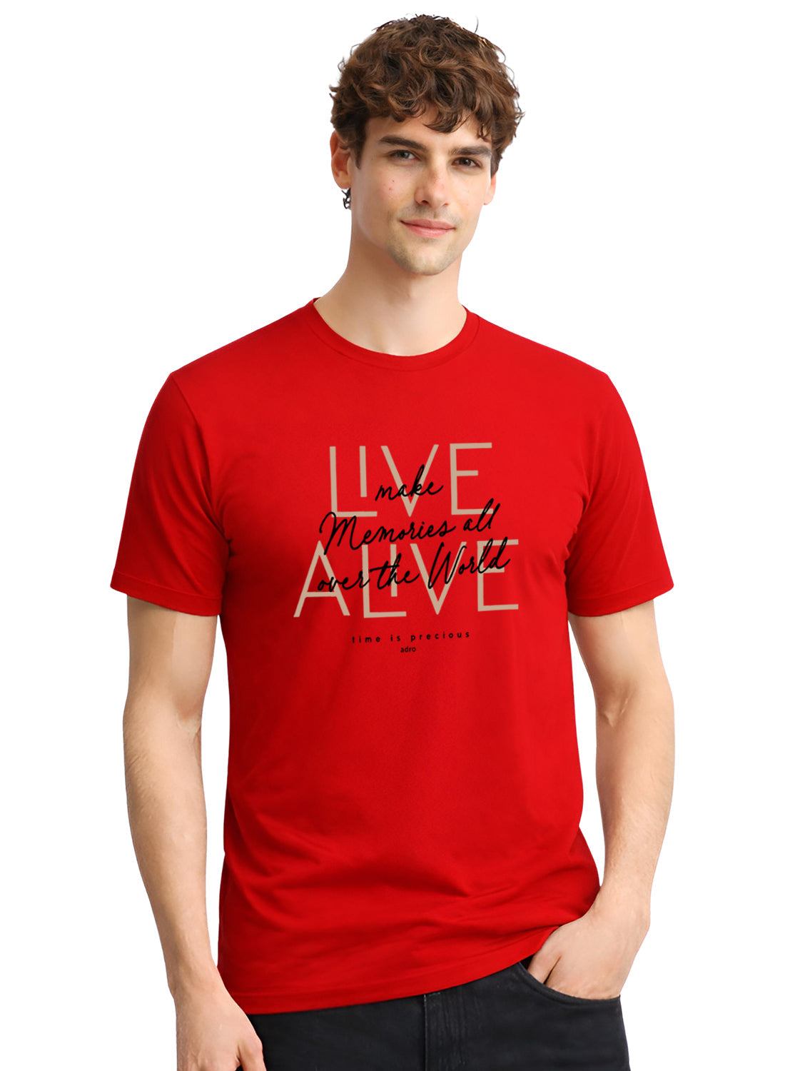 ADRO Printed Tshirt for Men | Cotton Printed T-shirt | Regular Fit Casual Mens T-Shirts | Premium Summer Tshirts Red