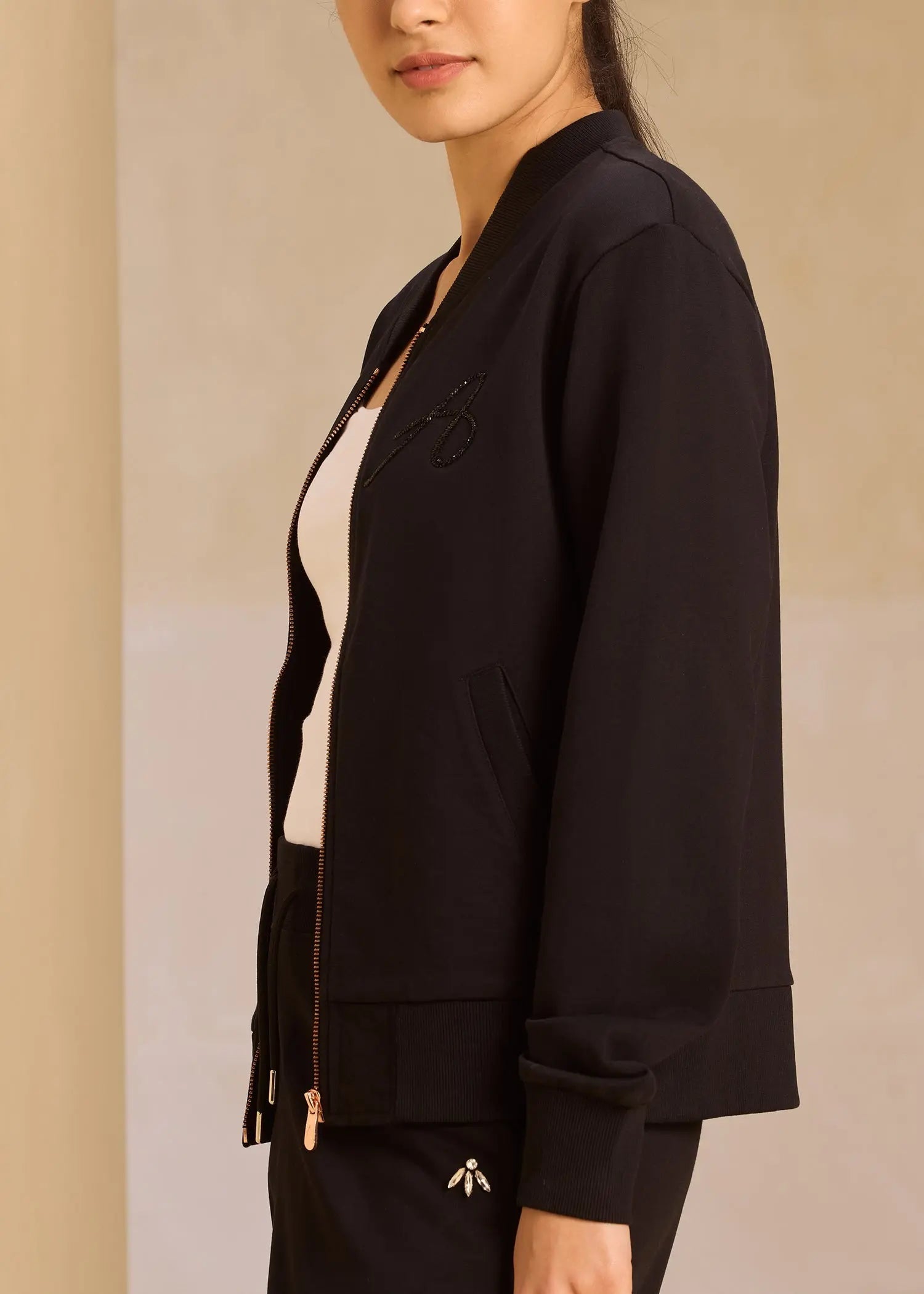 iCotton Embroidered Zipper Jacket Alonge