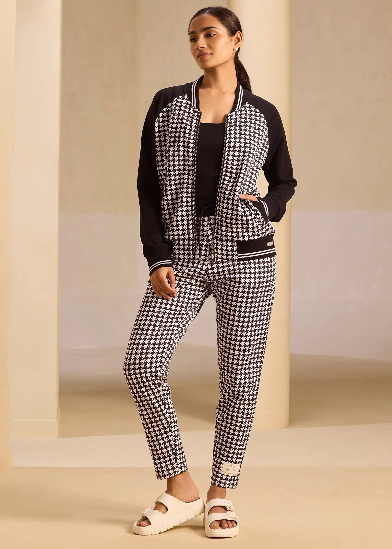 Houndstooth iCotton Zipper Jackets Alonge
