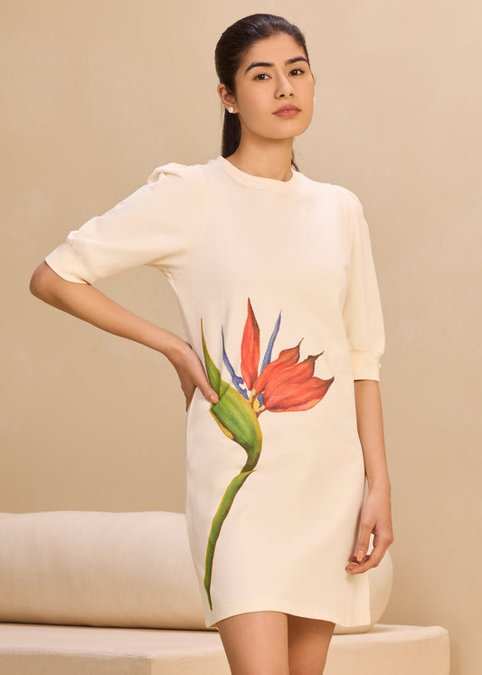 iCotton Print Pouf Sleeve Dress