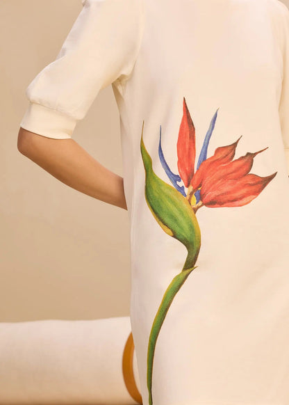 iCotton Print Pouf Sleeve Dress Alonge