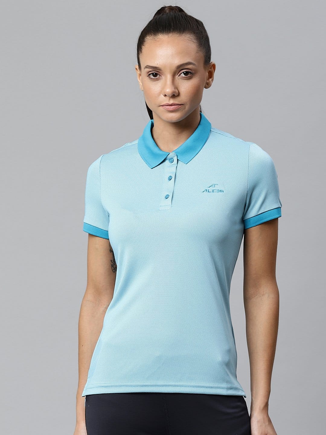Alcis Women's Solid Turquoise Blue Tshirts ANPWJACQ013-S