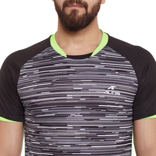 Alcis Men Black Printed Round Neck T-shirt
