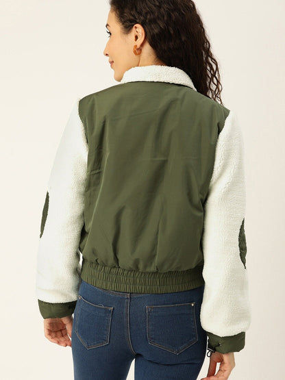 Olive Green Solid Puffer Jacket
