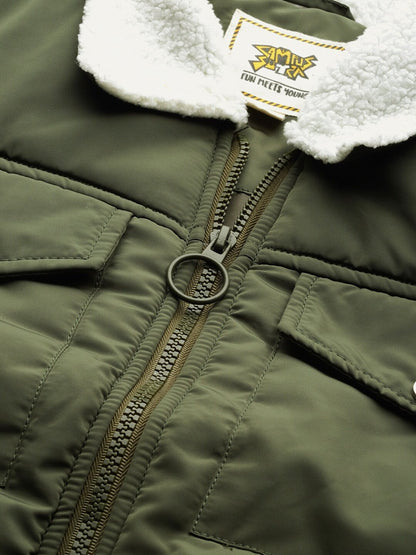 Women Olive Green Solid Puffer Jacket