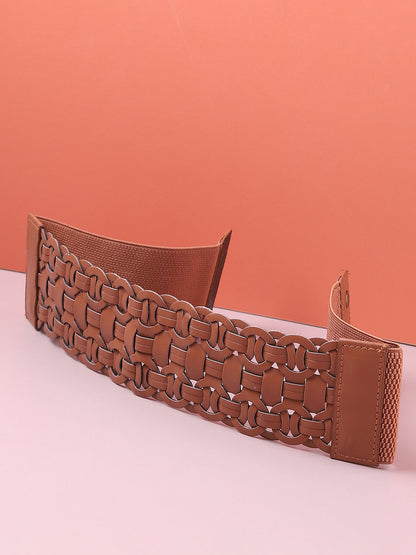 Tan Brown Textured Stretch Waist Belt