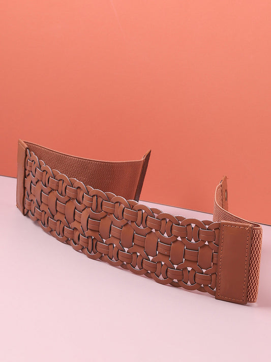 Tan Brown Textured Stretch Waist Belt