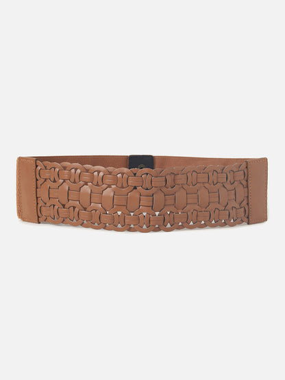 Tan Brown Textured Stretch Waist Belt