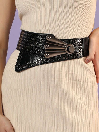 Black Textured Stretch Waist Belt