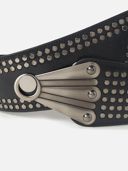 BLACK TEXTURED STRETCH WAIST BELT