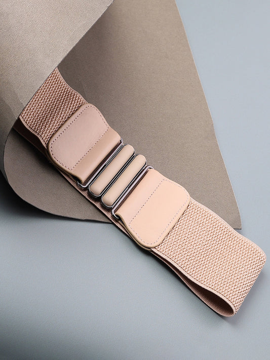 Beige Textured Stretch Waist Belt