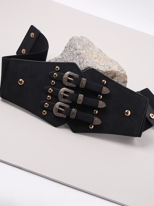 Black Textured Stretch Waist Belt