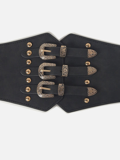 Black Textured Stretch Waist Belt