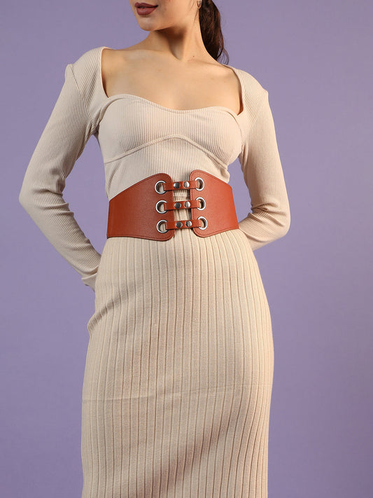 Tan Brown Solid Stretch Waist Belt