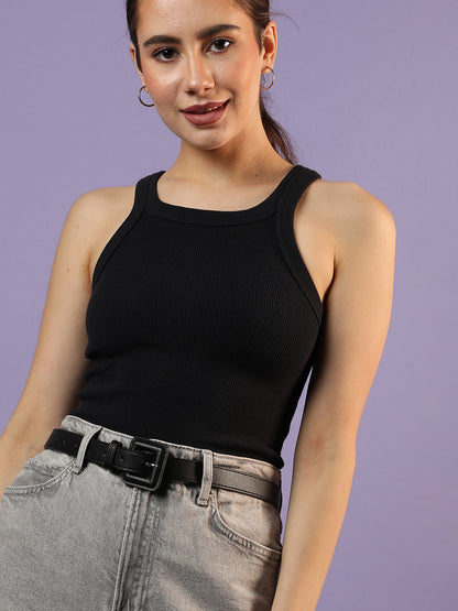 Black Solid Buckle Belt