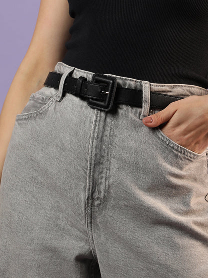 Black Solid Buckle Belt