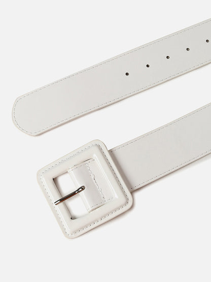 White Solid Buckle Belt