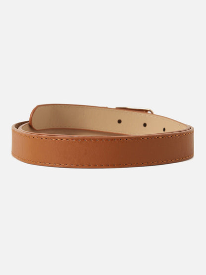 Tan Brown Solid Buckle Belt