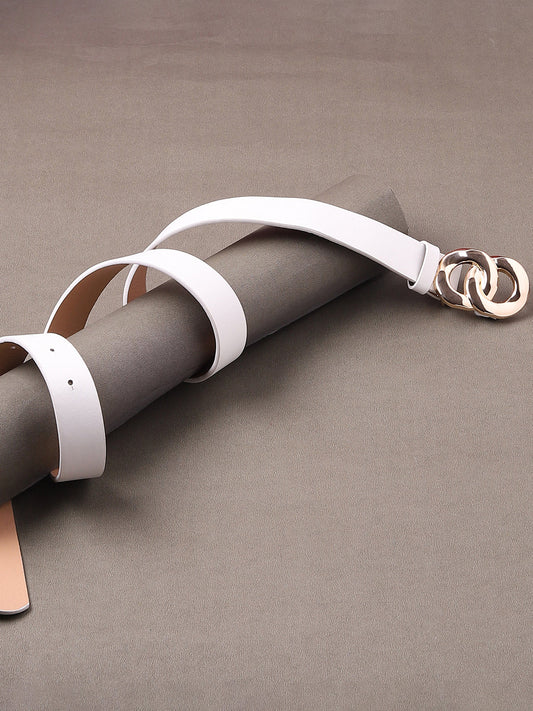 White Solid Metal Detail Belt