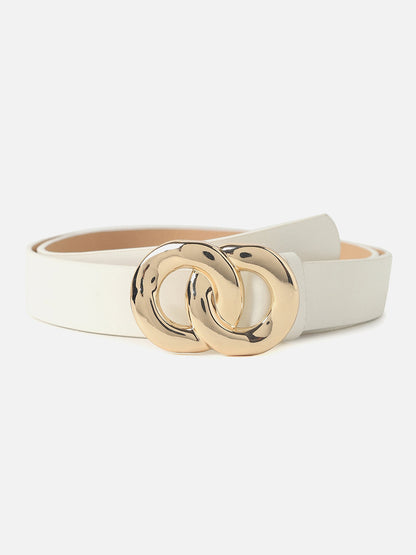 White Solid Metal Detail Belt
