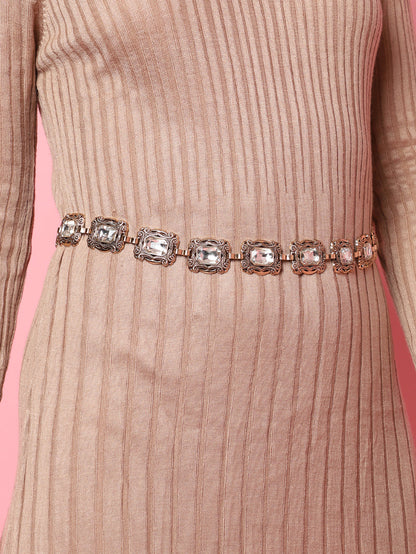 Silver Textured Waist Belt