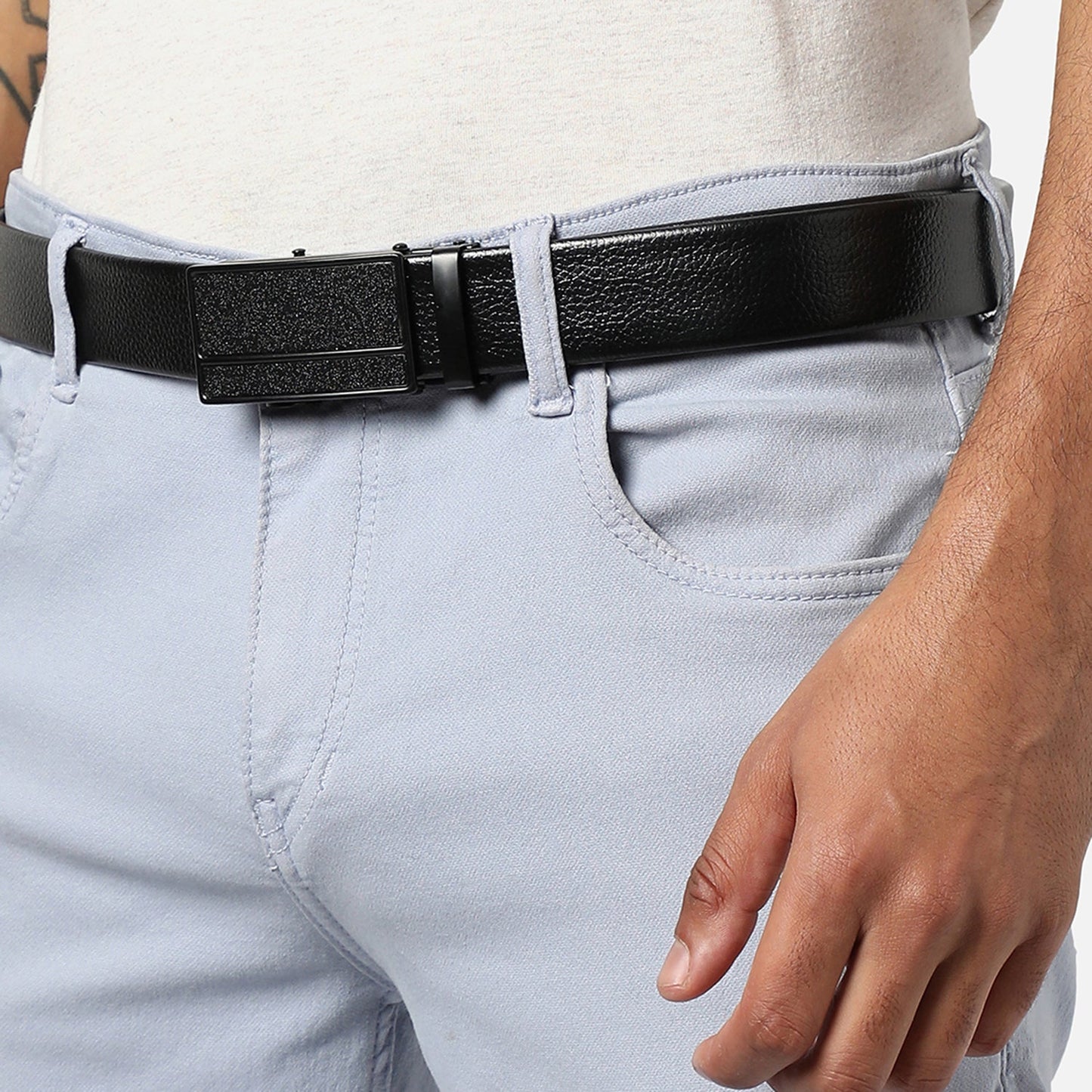 Men Black Solid Waist Belt
