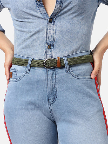 Olive Green Textured Waist Belt