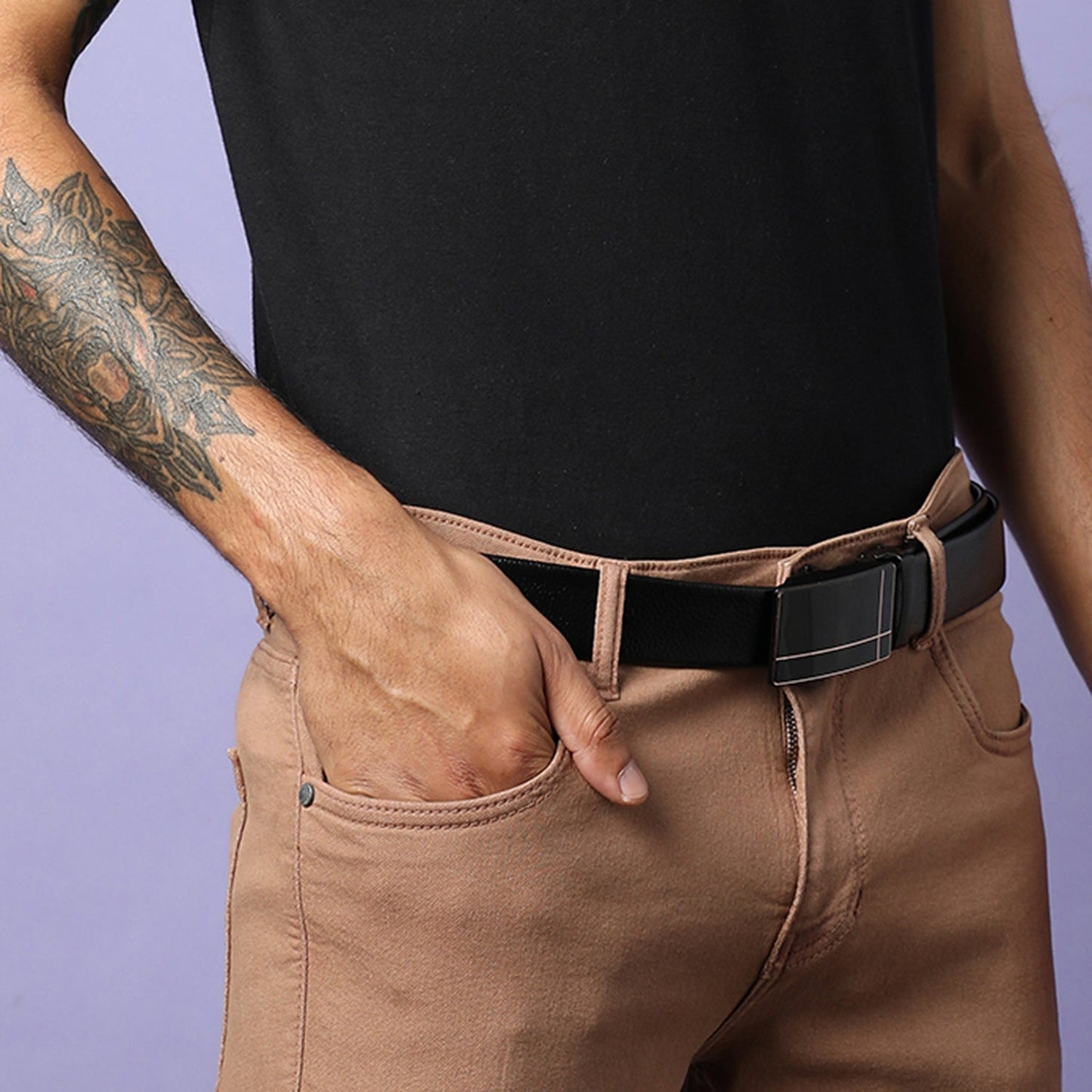 Men Black Solid Waist Belt
