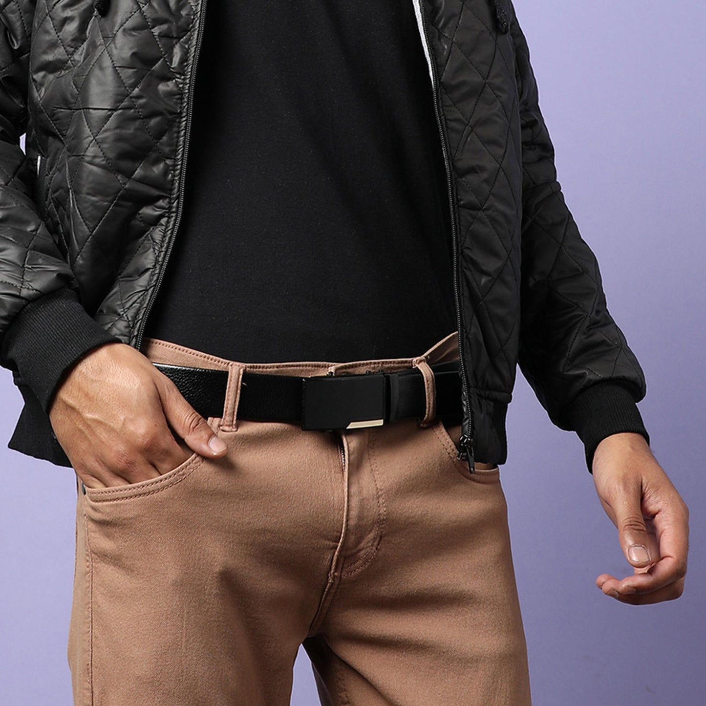 Men Black Solid Waist Belt