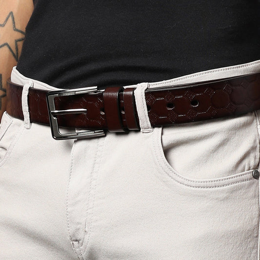 Men Brown Textured Waist Belt