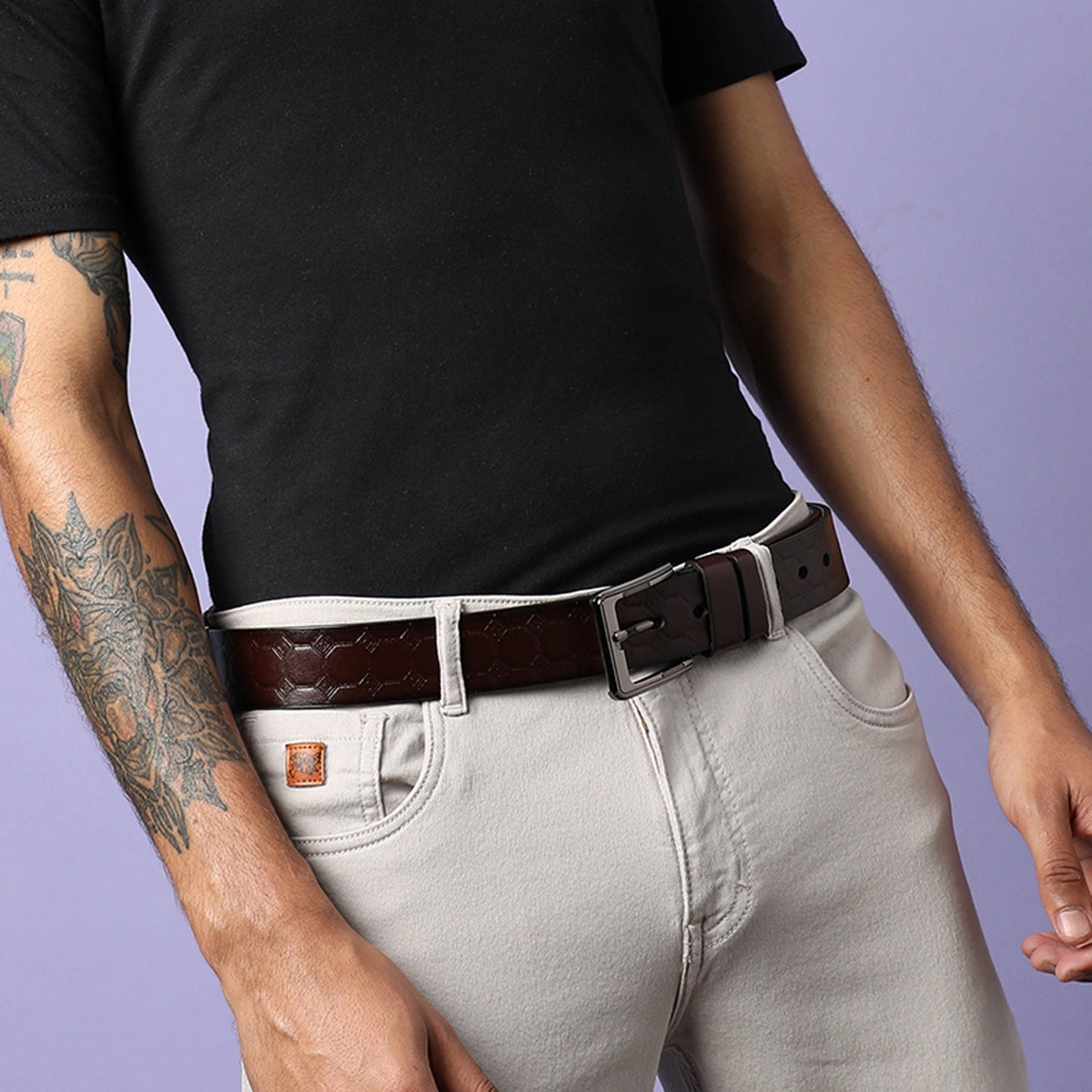 Men Brown Textured Waist Belt