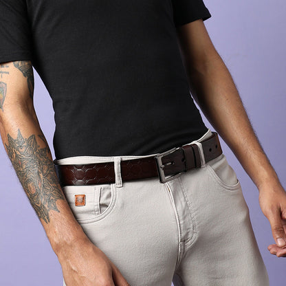 Men Brown Textured Waist Belt