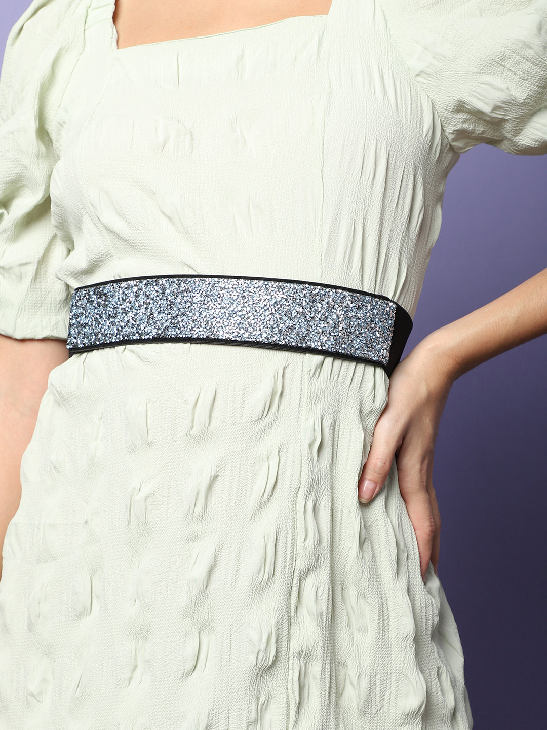 Silver Textured Waist Belt