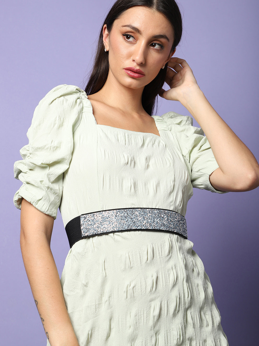 Silver Textured Waist Belt