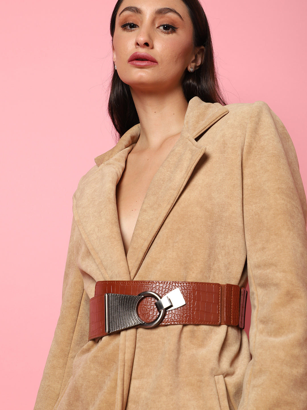 Brown Solid Waist Belt