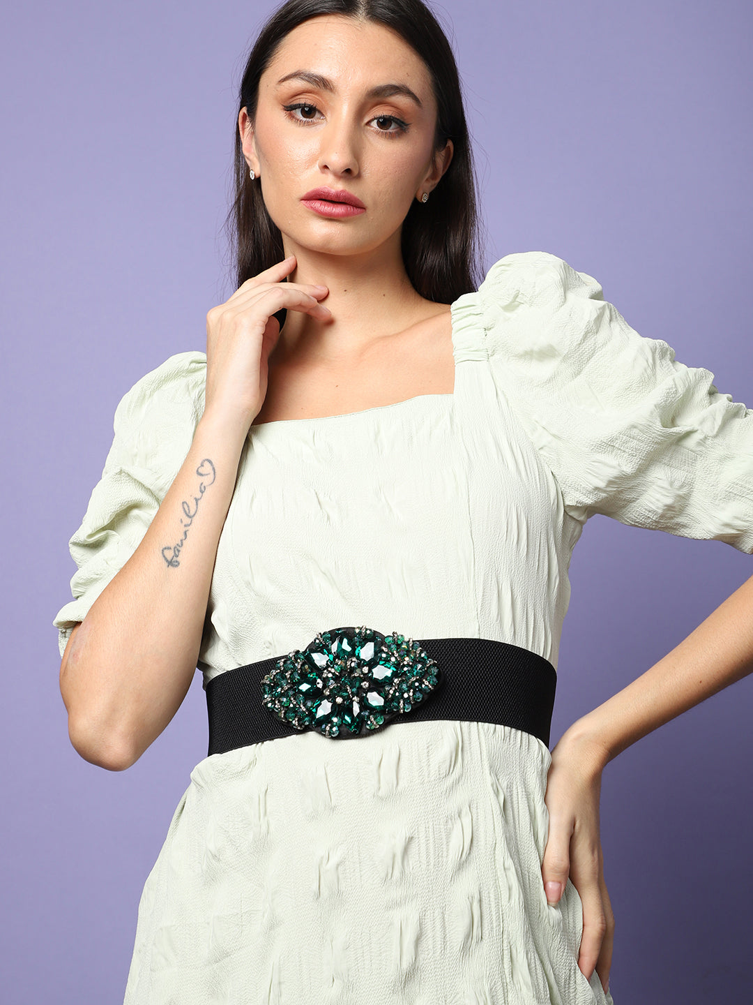 Black Textured Waist Belt